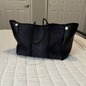 Black Neoprene Tote with Textured Design